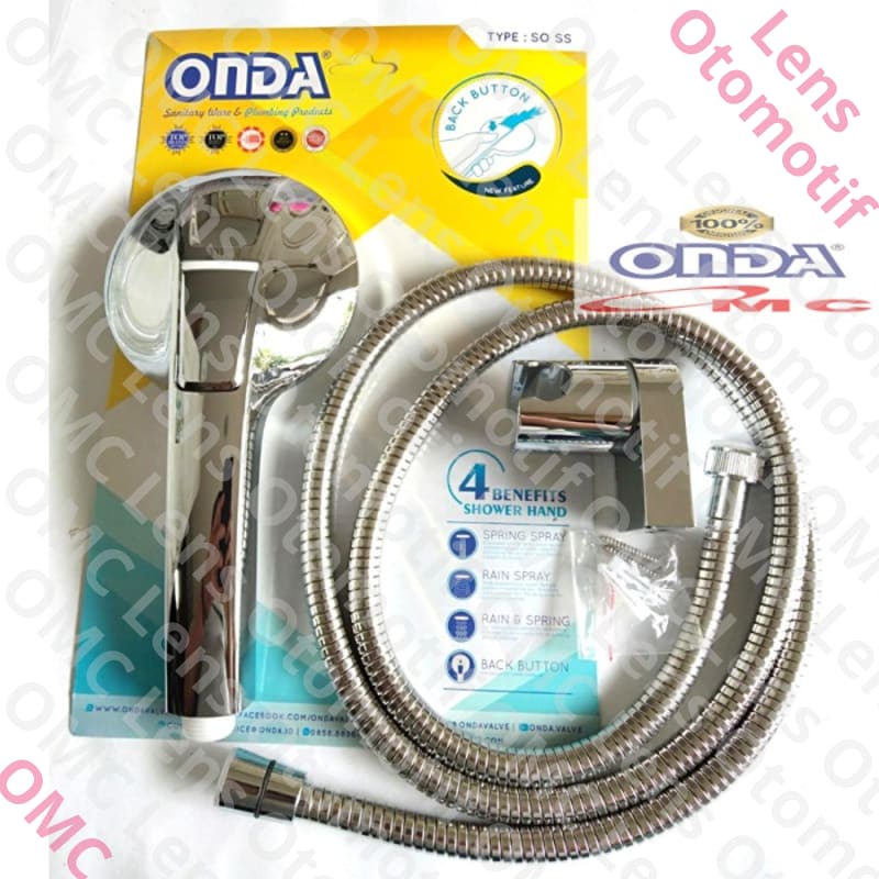 (100% ORIGINAL EM ) Hand Shower Mandi Bulat Flexible Hose Chrome 1/2 Inch ONDA SO SS Elegan