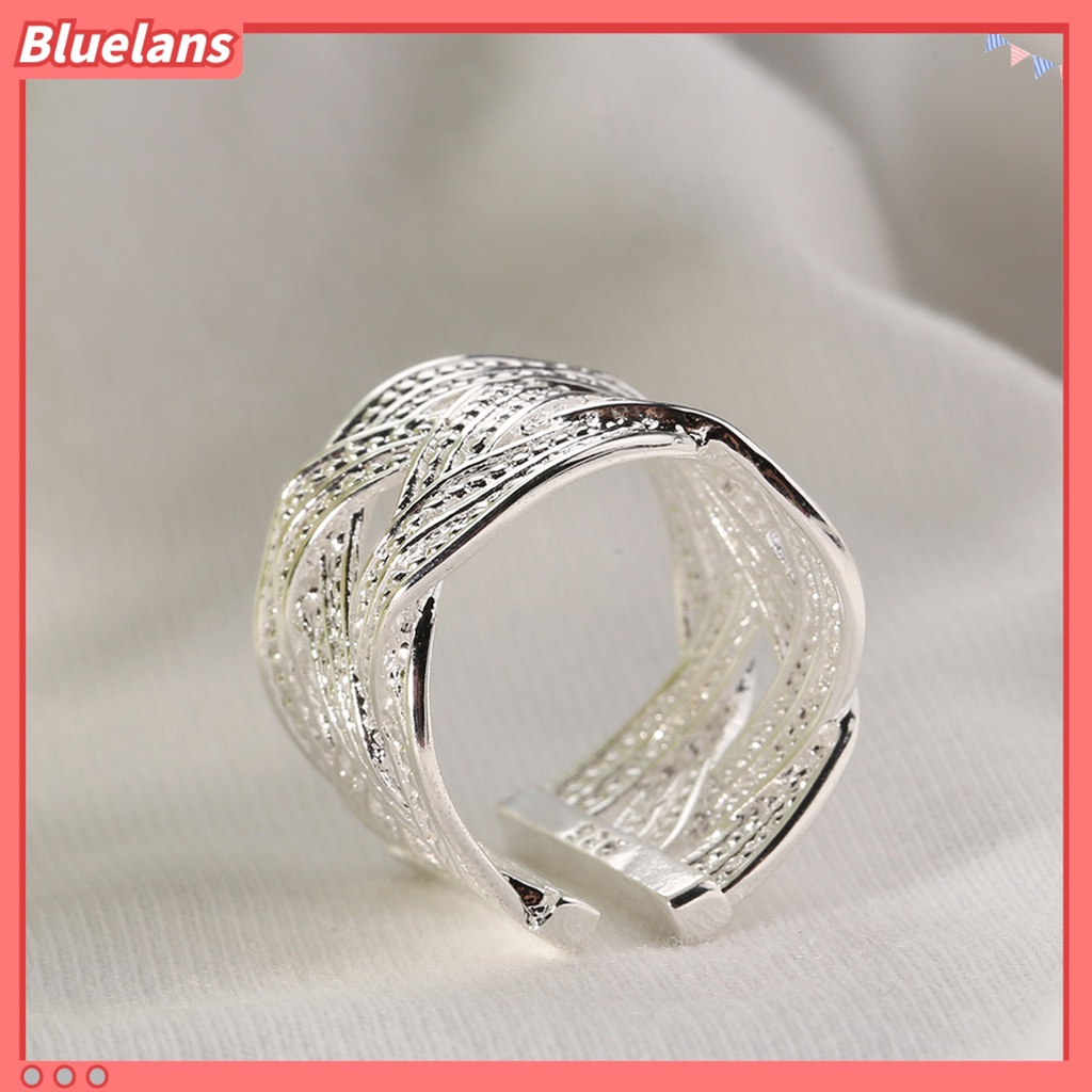 Bluelans Women Fashion 925 Silver Plated Ethnic Style Opening Claw Mesh Finger Ring Party