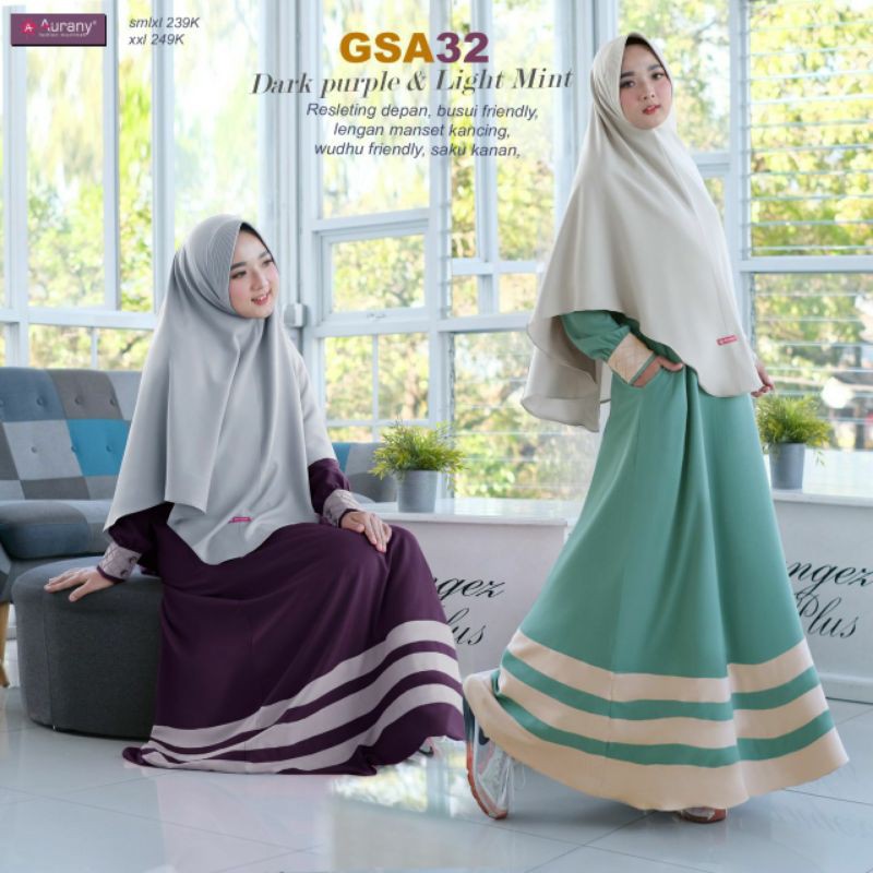 GAMIS SYARI GSA 32 DARK PURPLE &amp; LIGHT MINT  || AURANY