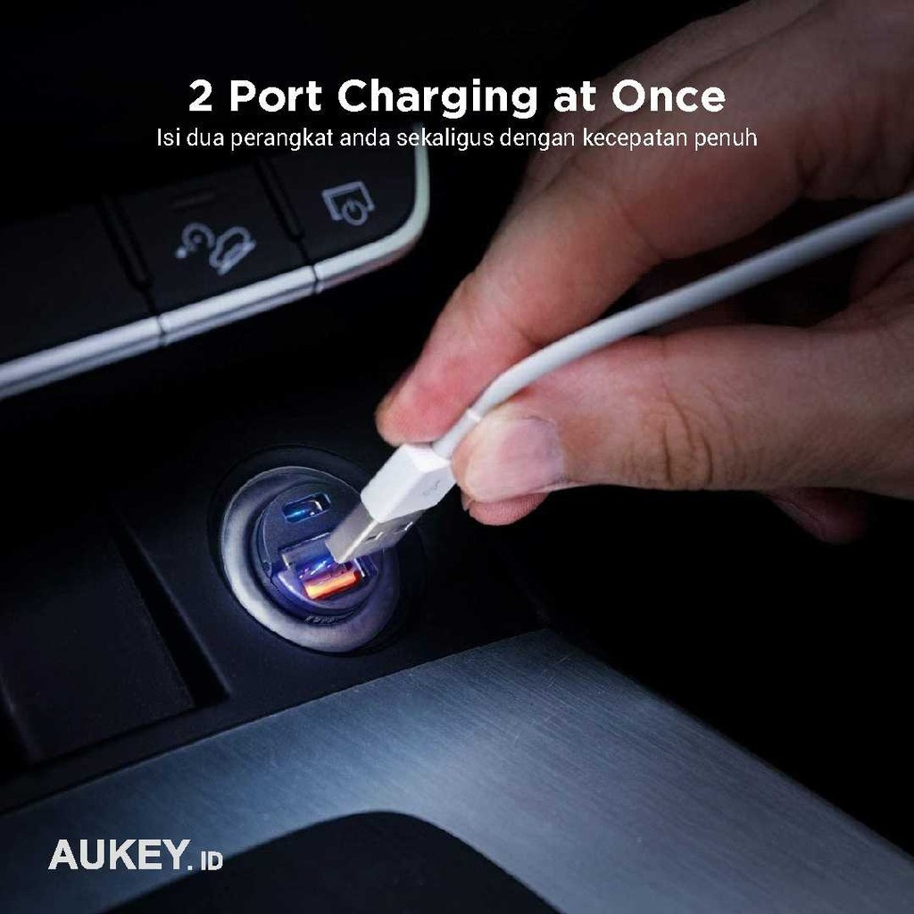 AUKEY CC-A3 - 30W Dual Port USB-A and USB-C Car Charger