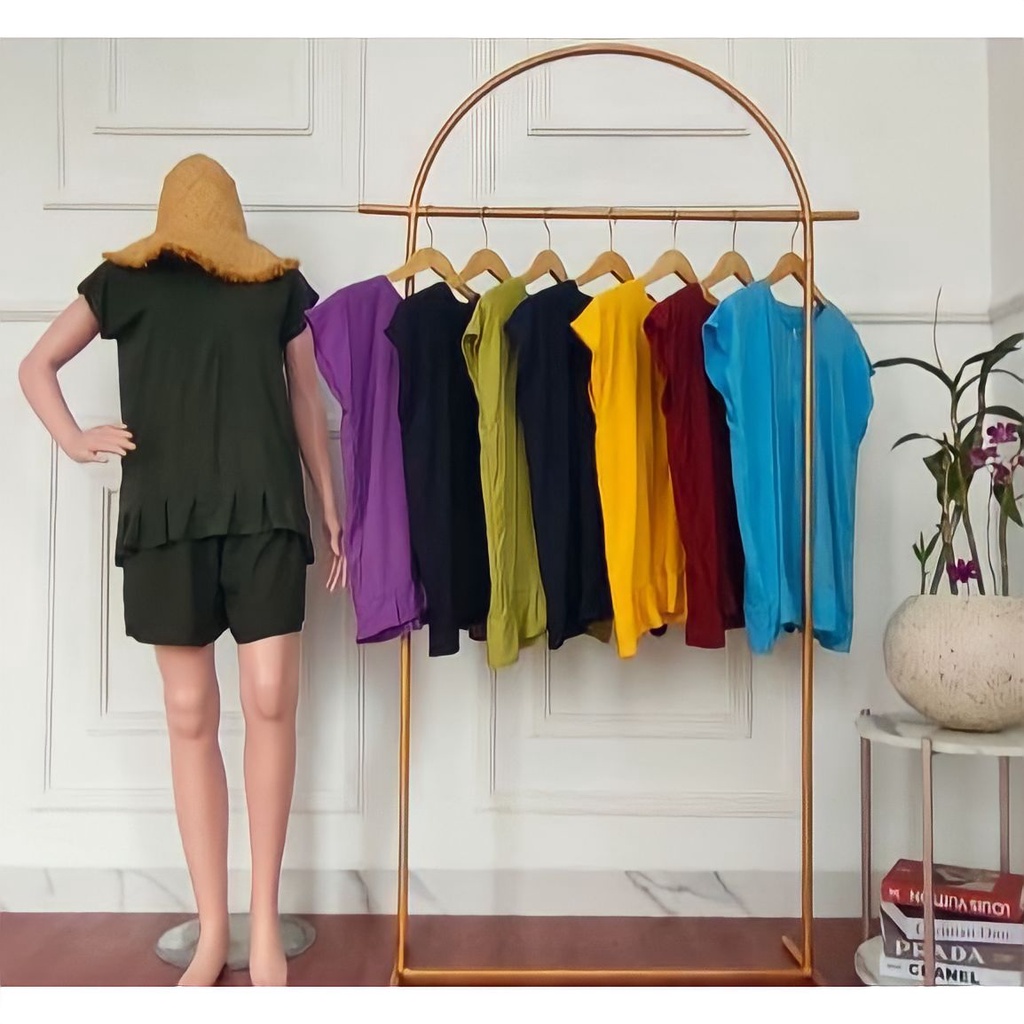 Piyama Wanita Polos Lengan Pendek baju Tidur Polos One Set Wanita Polos Setelan Wanita Kekinian Baju