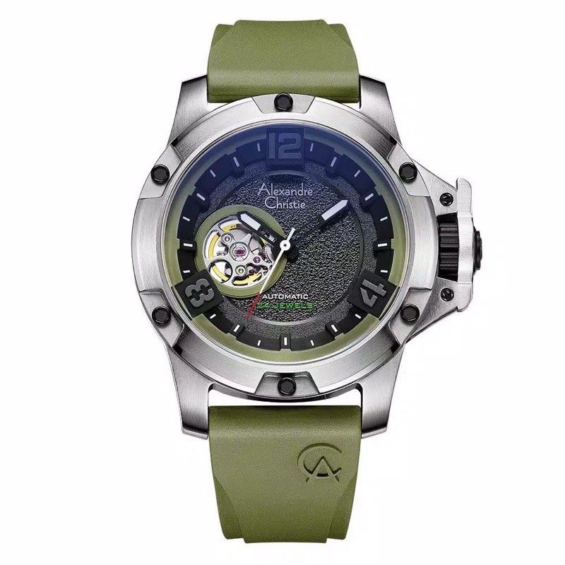 Jam Tangan Alexandre Christie Ac 6295 Original Silver Green Automatic