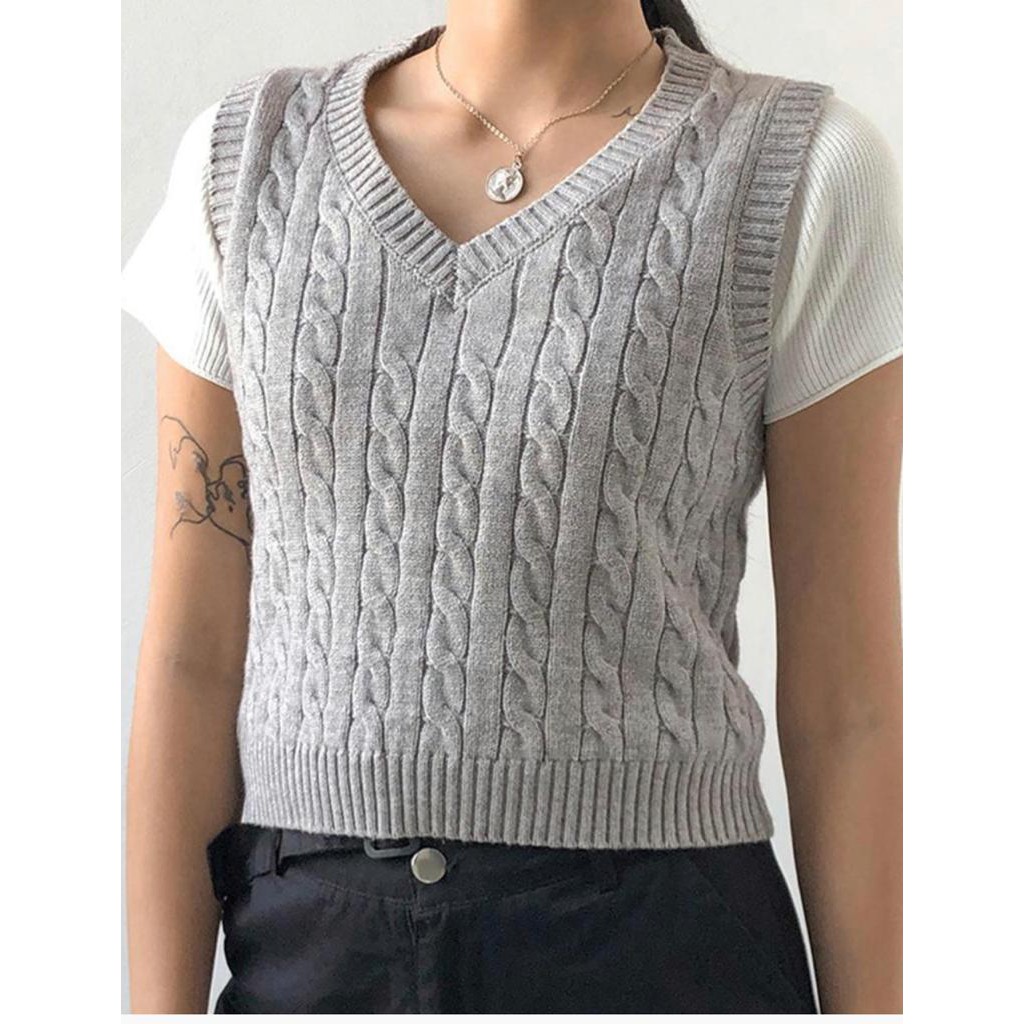 DISKON VEST RAJUT CABLE -  cable rajut / vest cardi / vest rajut / vest cwe / vest crop