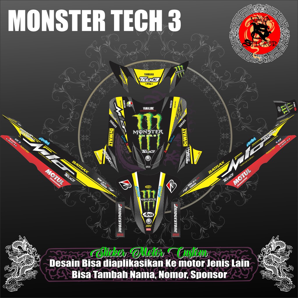 DECAL STICKER FULL BODY YAMAHA MIO SMILE MONSTER TECH 3 KUNING