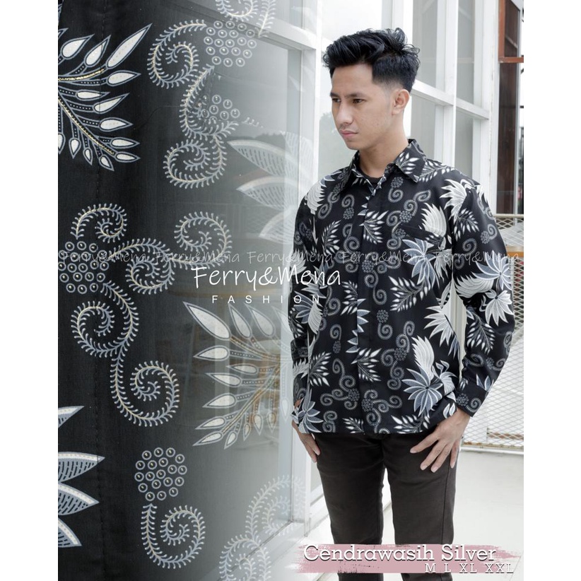 KEMEJA BATIK PRIA / KEMEJA MOTIF BATIK LENGAN PANJANG DAN LENGAN PENDEK MOTIF PALMA SILVER