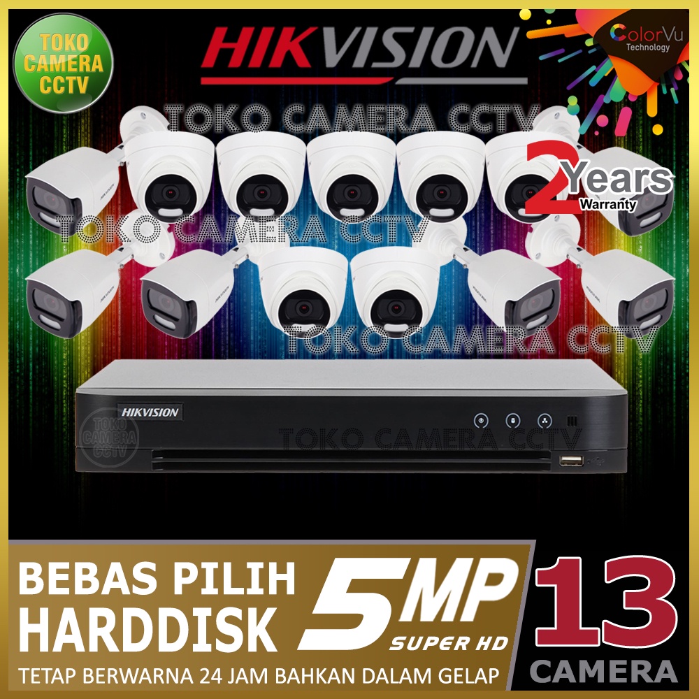 PAKET CCTV HIKVISION COLORVU 5MP 16 CHANNEL 13 KAMERA