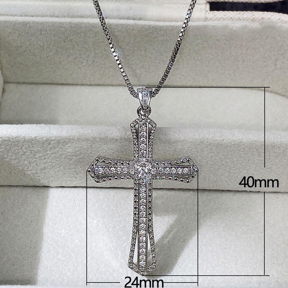 Mxbeauty Gaya Korea Kalung Hiphop Klasik Liontin Mewah Warna Silver Zirkon Salib Klavikula Rantai