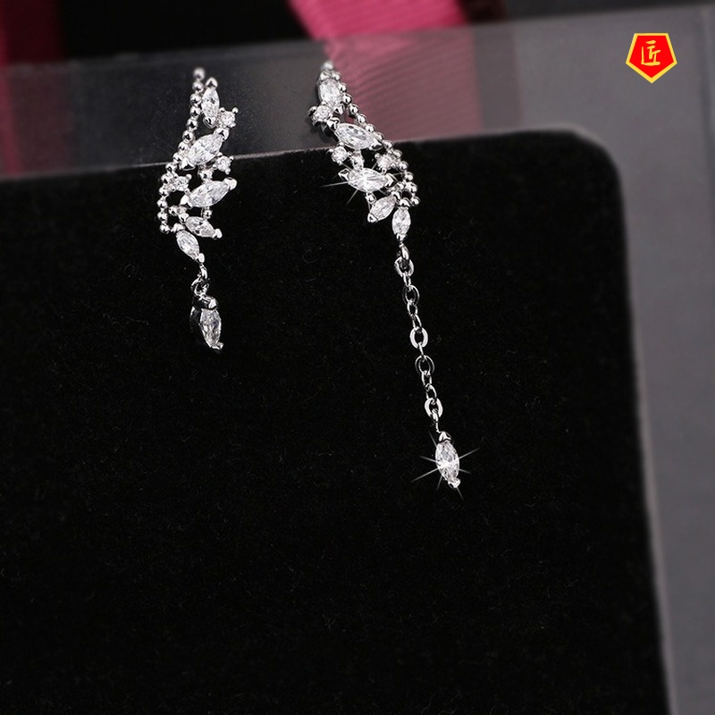 [Ready Stock]New Angel Wings Diamond Asymmetric Tassel Stud Earrings