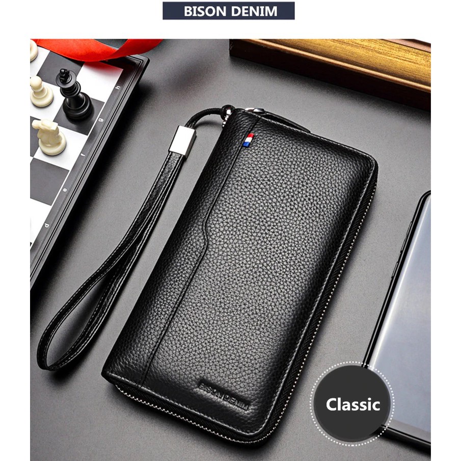 Bison Denim Dompet Panjang Kartu Clutch Pria Kulit Sapi Asli W8226