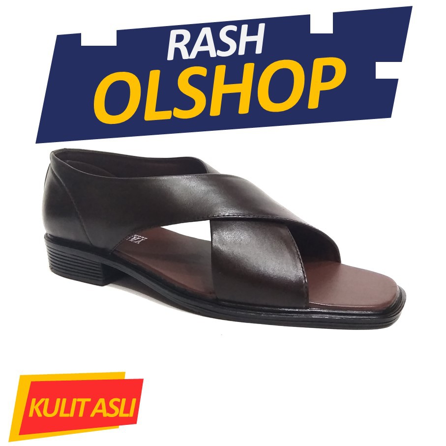 Sepatu sandal model kenip silang bahan kulit asli sepatu sandal bapak bapak