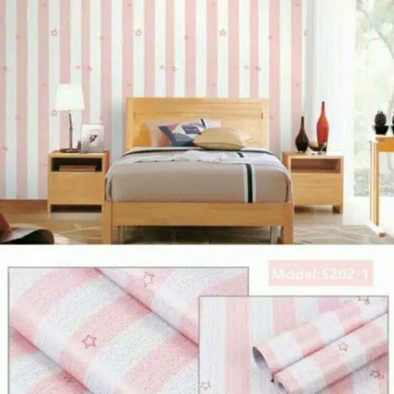 wallpaper stiker dinding motip salur pink bintang