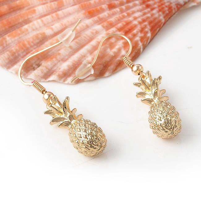 1 Pasang Anting Tusuk Bentuk Buah Nanas Warna Gold Gaya ...