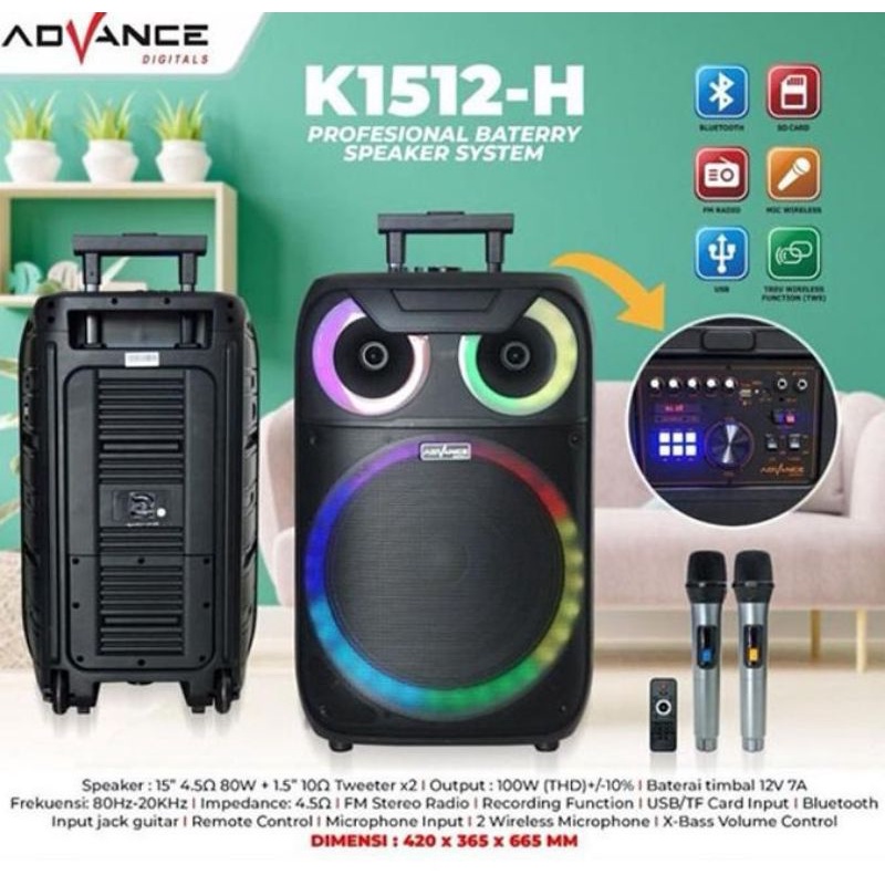 Speaker Active Portable Advance K1512-H 15&quot; Free Mic