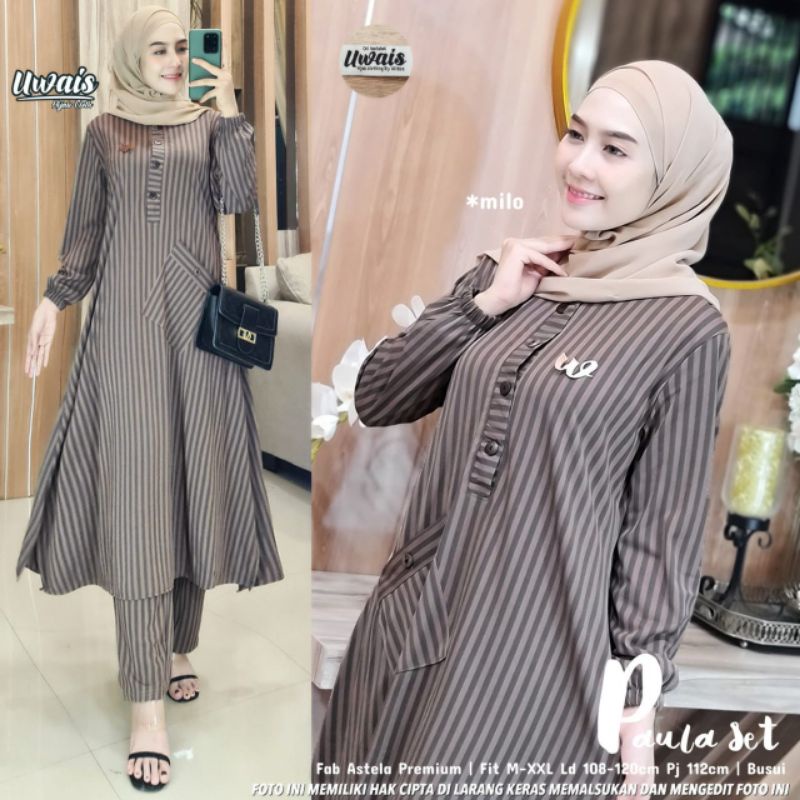 SETELAN WANITA PAULA SET BY UWAIS/ASTELA PREMIUM LD 108-120/BUSUI FRIENDLY FIT TO M-XXL/SETELAN HANG