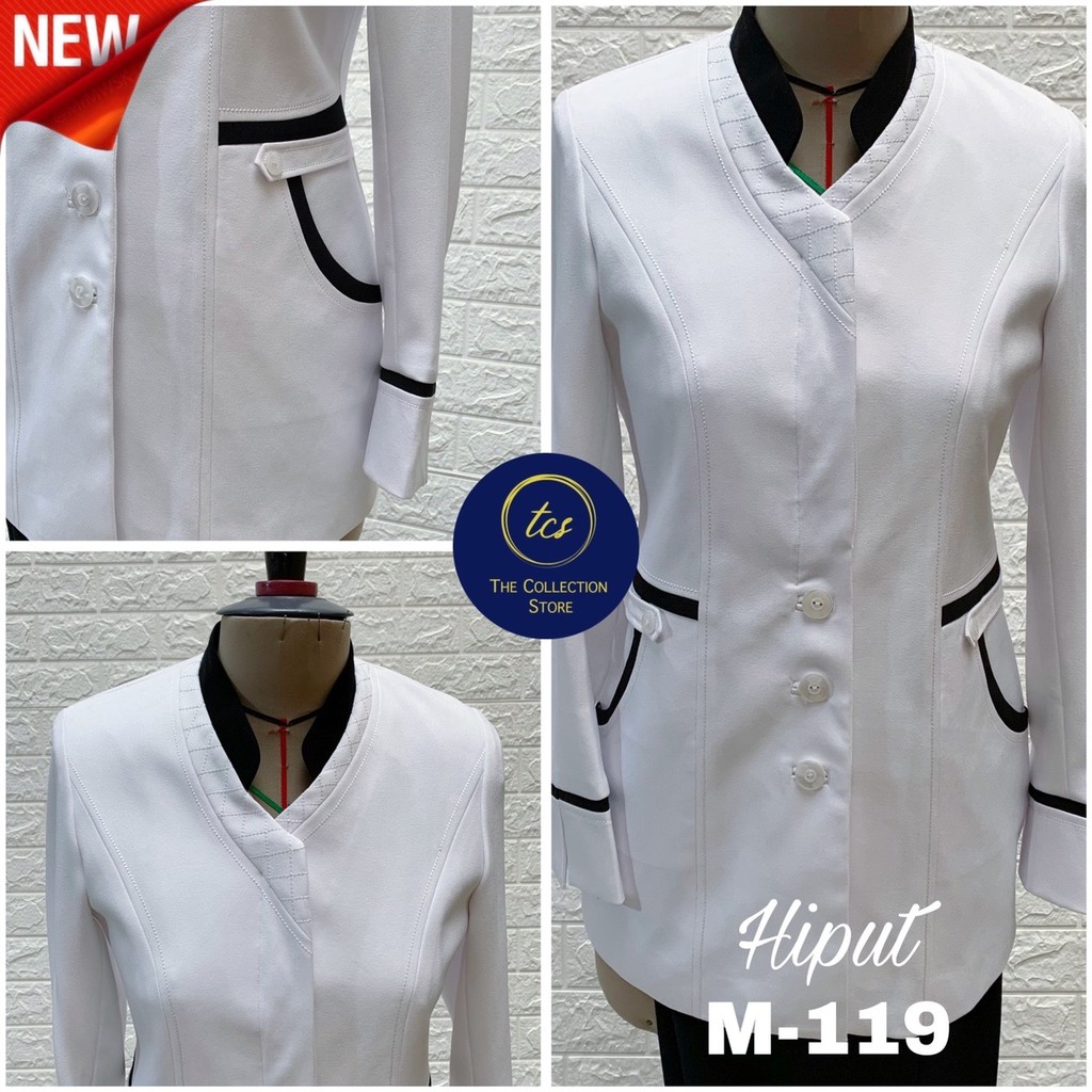 BLAZER PUTIH LIS HITAM, Jas Putih PNS, Blazer Perawat Wanita, Setelan Hiput