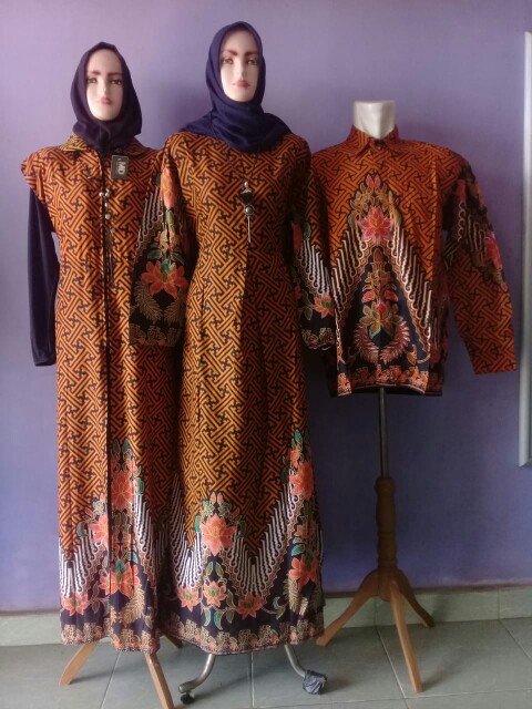 Batik Couple Keluarga Sania Ruffle Ori Ndoro Jowi Dnt Motif Pagar Orange