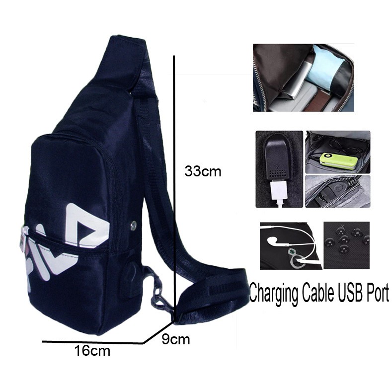 Tas Punggung PriaTas Dada Cross body Port USB Import Waterproof