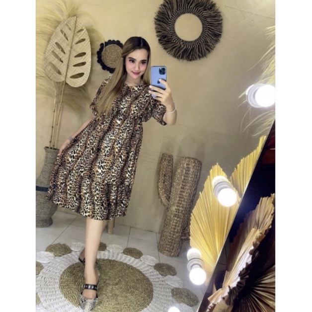DRESS Jumbo DASTER MANOHARA LD 110, LD 120 BIGSIZE BALI LEOPARD