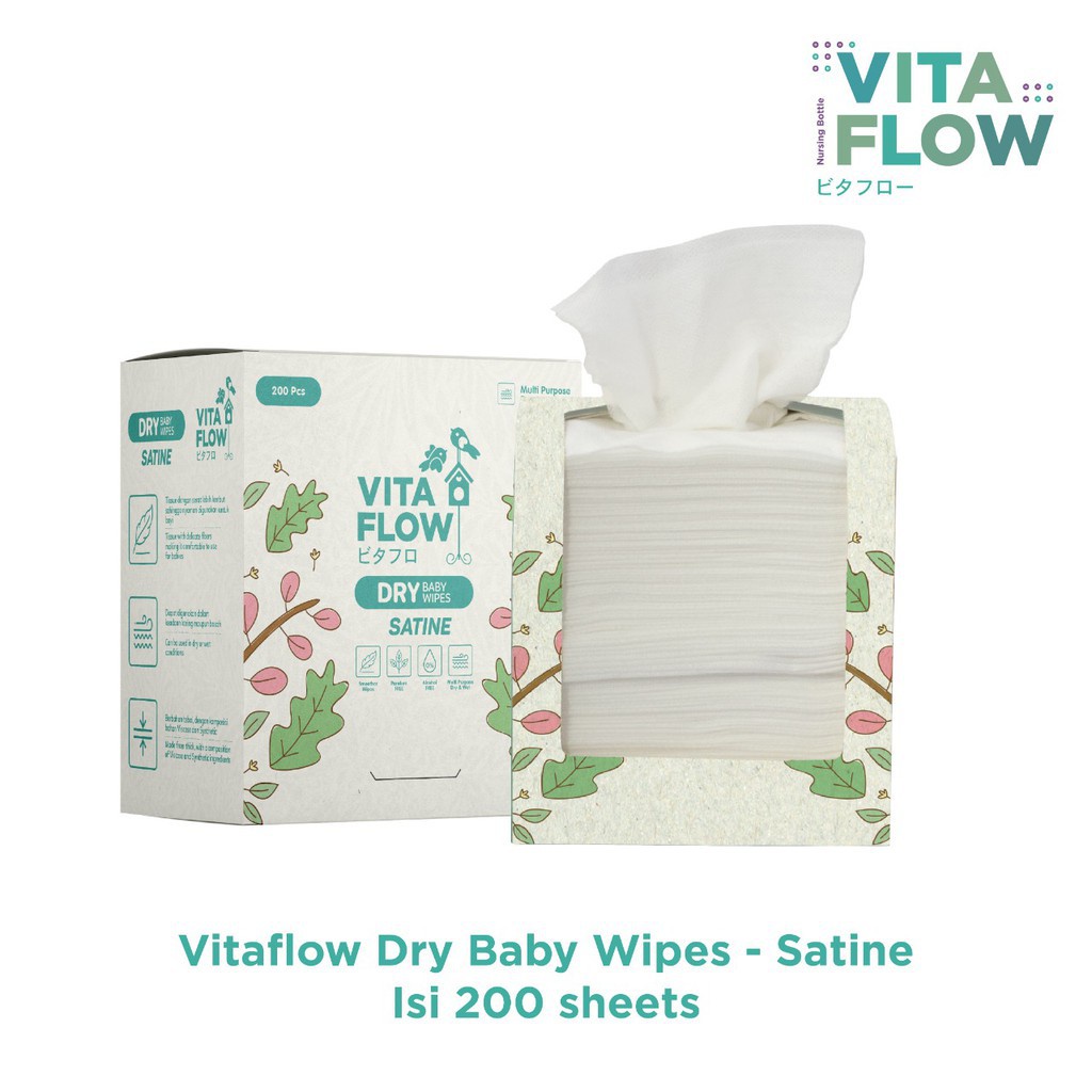 Vitaflow Baby Wipes Dry &amp; Wet / Satine- 200 Sheets