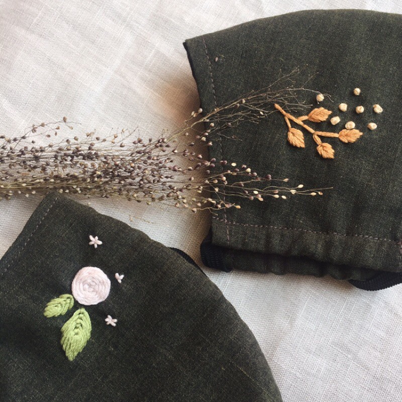 Masker Kain Katun Sulam (bordir) Handmade Army 3 lapis