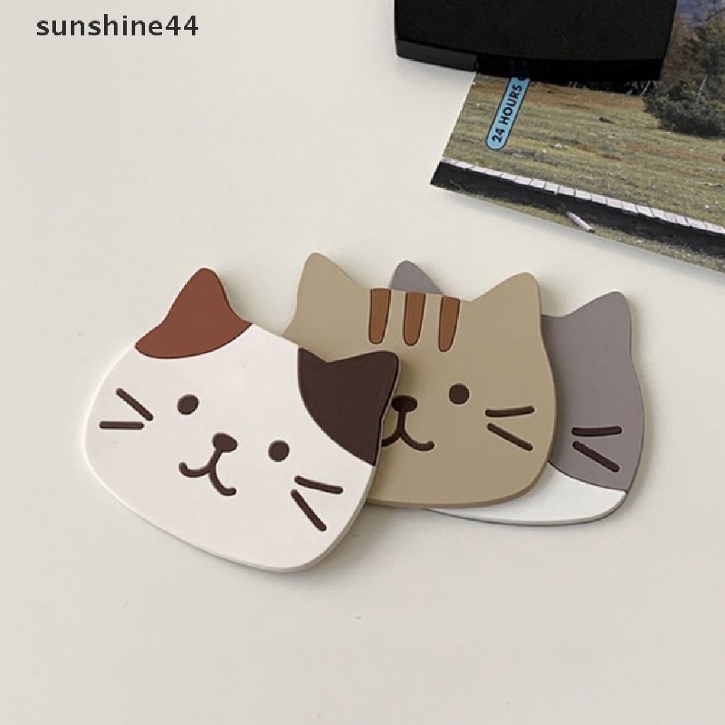 Sunshine Tatakan Gelas / Cangkir Teh / Kopi Bentuk Kucing Kartun Bahan Silikon Anti slip