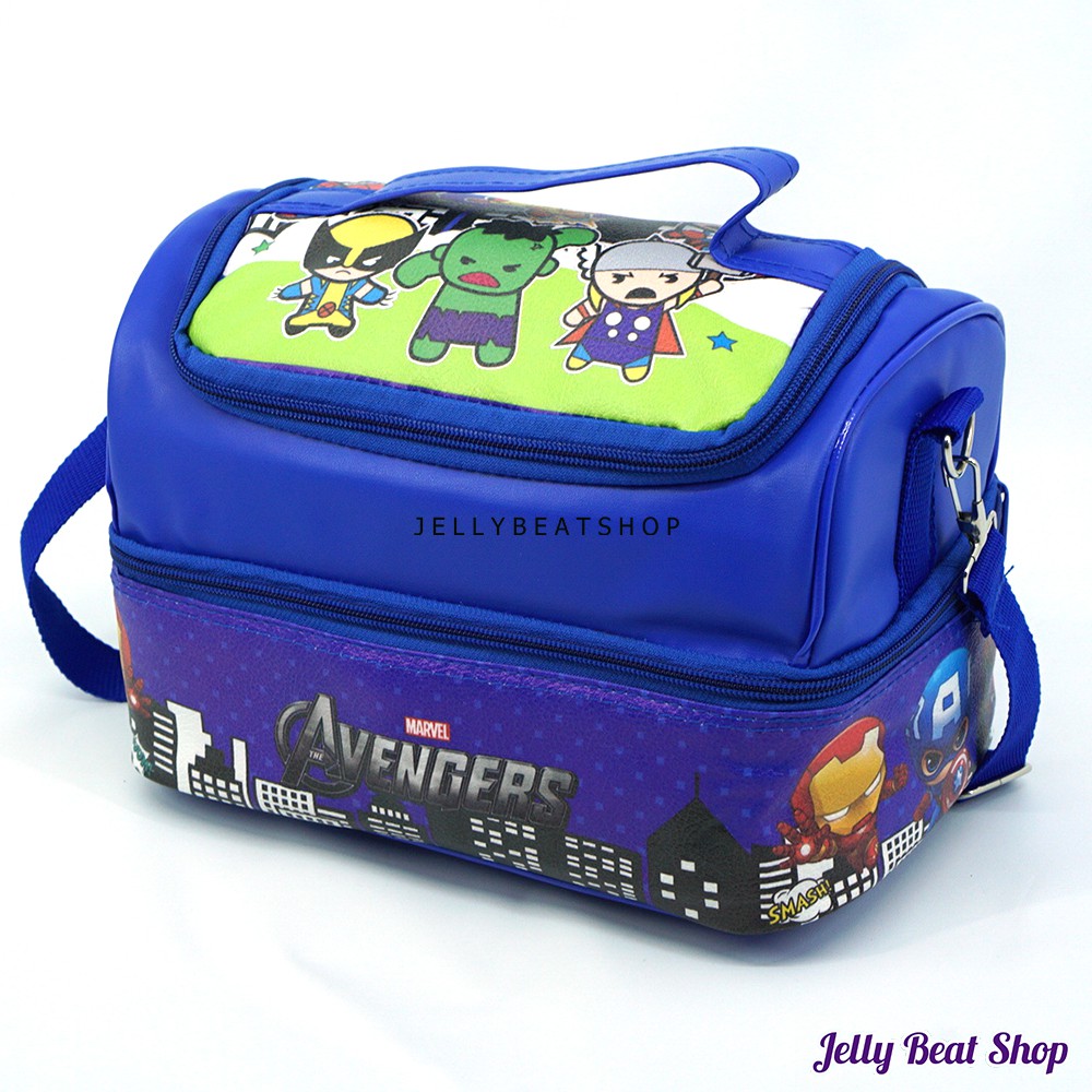 Tas Susun JUMBO Avengers Biru Model Smiggle / Bag Lunch Box Aluminium Foil Premium