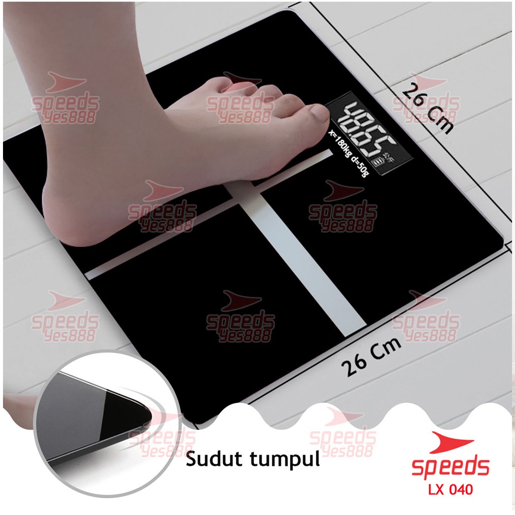 speeds timbangan badan mini digital hitam polos max 180 kg timbangan lemak 040 12