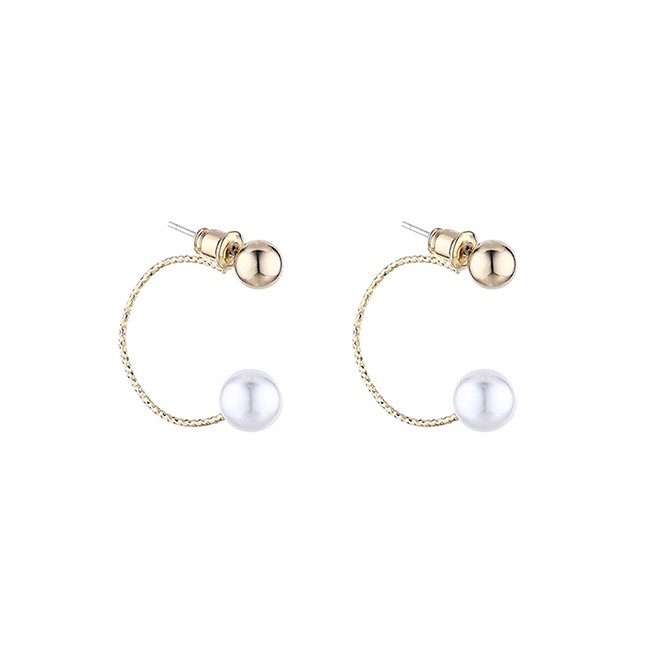 LRC Anting Tusuk Fashion Golden Gold Plated Pearl Geometric Y64073