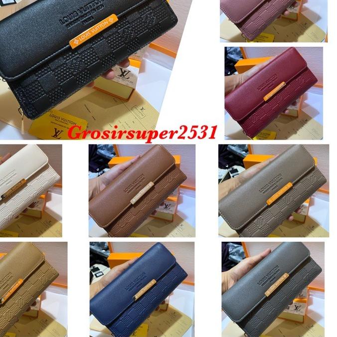 Gratis Ongkir KODE-234 DOMPET TUTUP DAMIER EMBOS FULL PLAT LV BAHAN TEBAL FREE BOX+PAPERBAG