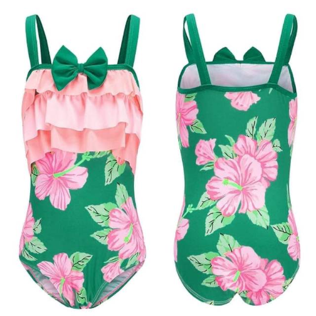 (PAKAIAN RENANG ANAK) GREEN FLOWERY SWIMSUIT