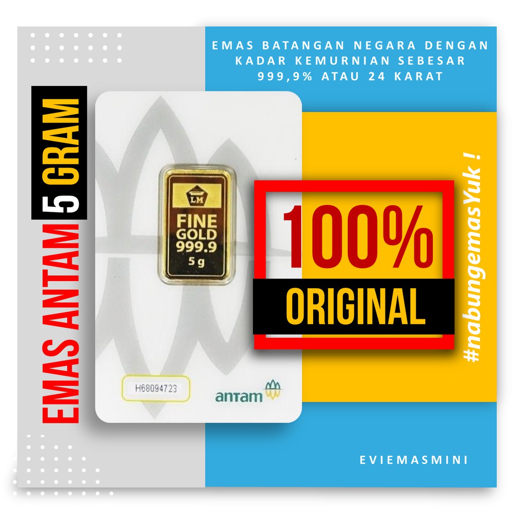 Jual (DIJAMIN ASLI) Emas Antam Logam Mulia 5 Gram, Emas Batangan Murni