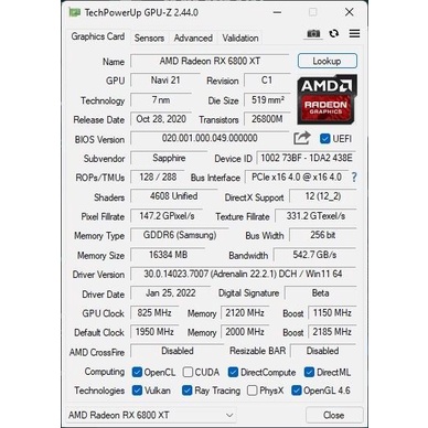 Nay / Sapphire Nitro+ Amd Radeon Rx 6800 Xt Oc 16Gb Gddr6