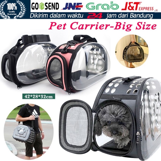 Portable Transparan Tas Pembawa Anjing Kucing Kandang Travel Jinjing Kelinci Carrier Hewan Size L