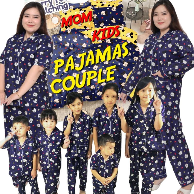 Baju tidur set couple anak perempuan setelan celana panjang piyama wanita dewasa cowok laki Laki