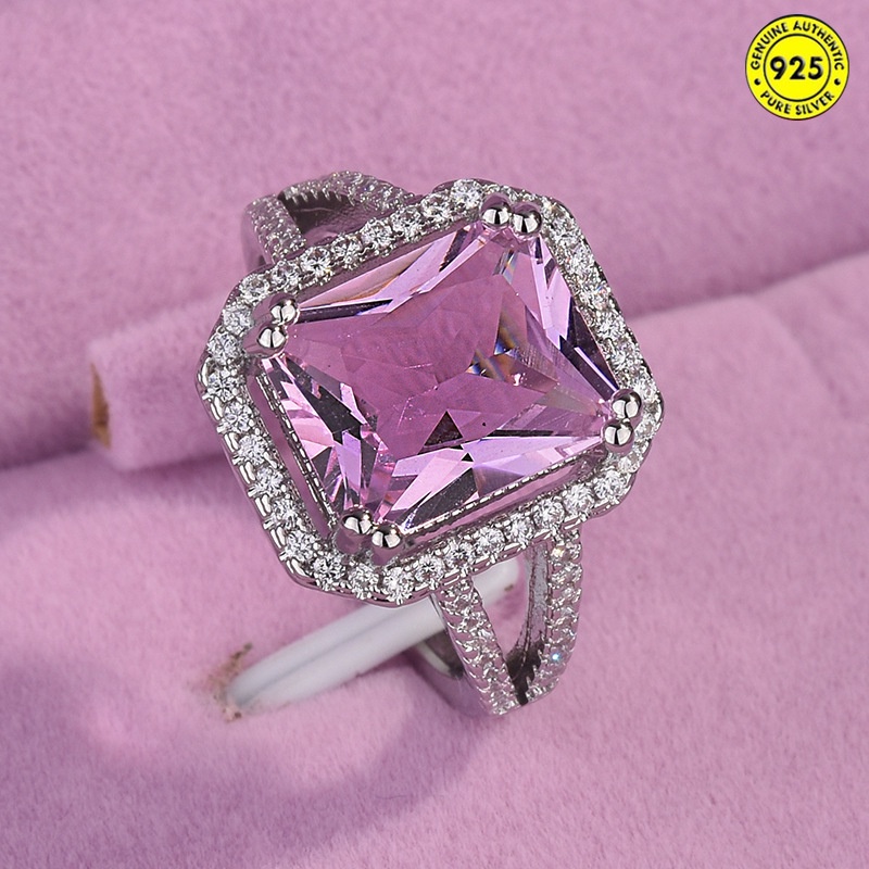 Cincin Berlian Bentuk Persegi Panjang Warna Pink Untuk Wanita