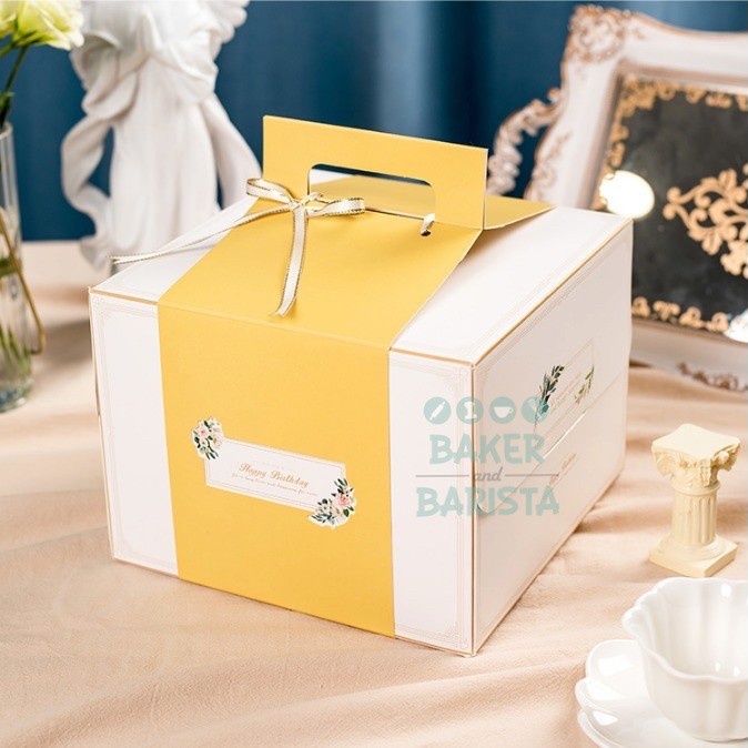 

Cake box korea 20x20x15cm yellow sleeve dus kue impor motif korea
