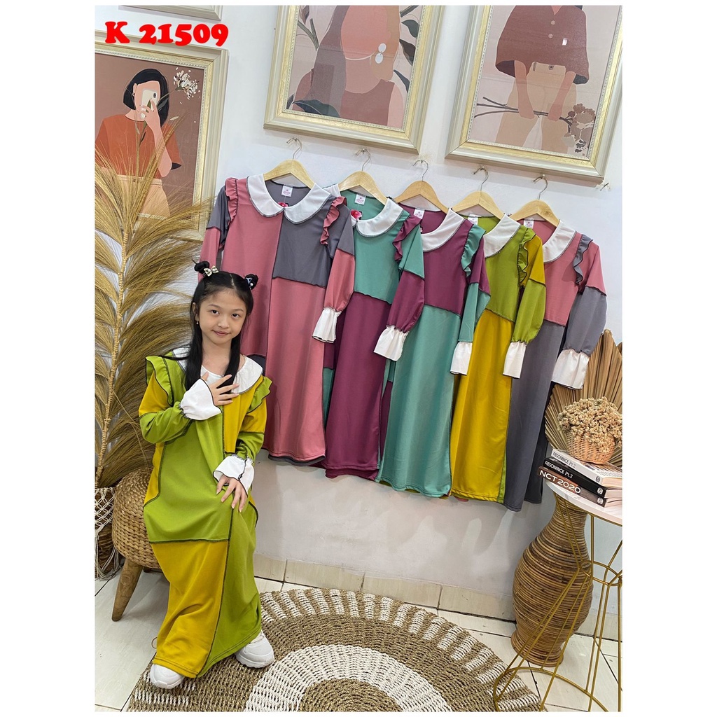 Gamis anak perempuan pecah model bolbal kerah korea bahan voxy premium merk latin