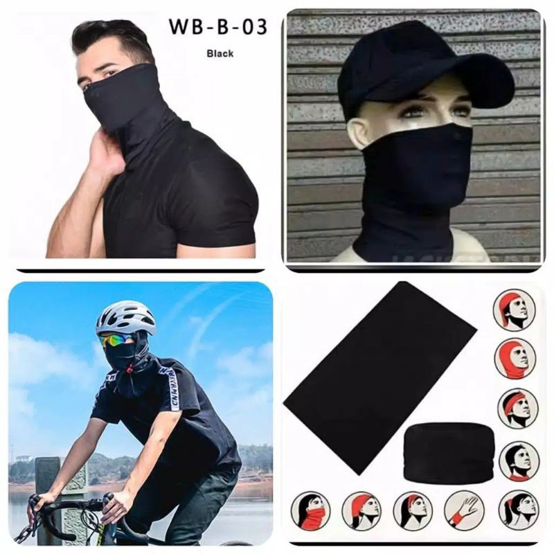 MSECom BUFF HITAM POLOS BANDANA Masker Motor Multifungsi MEDAN