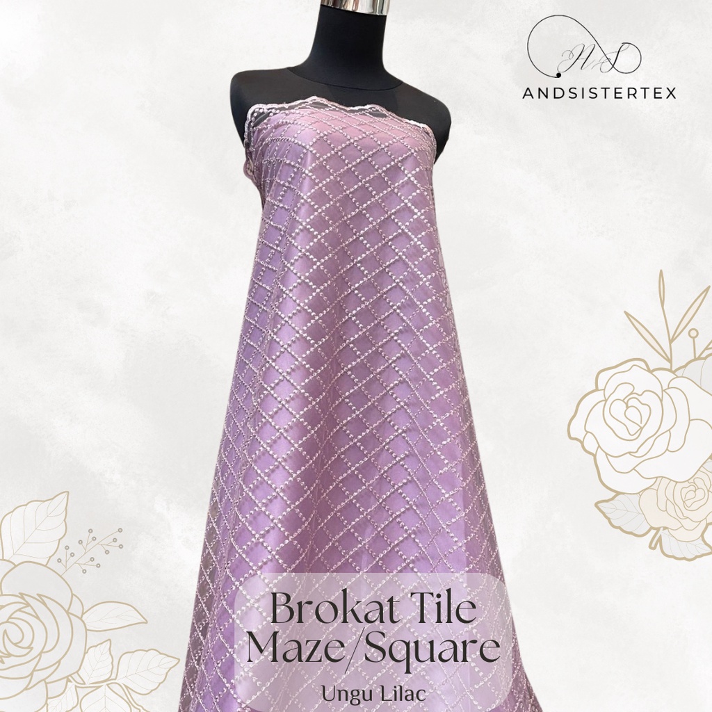 Kain Brokat Tile Bordir Maze Tile Kotak mesh Warna Ungu Lilac
