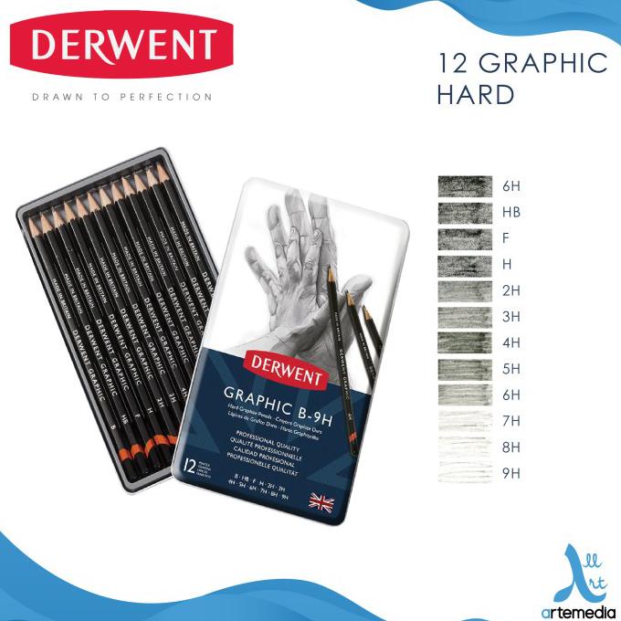 

Pensil Gambar Derwent Graphic Pencil 12 Metal Tin Drawing Sketching - HARD 12 Tin