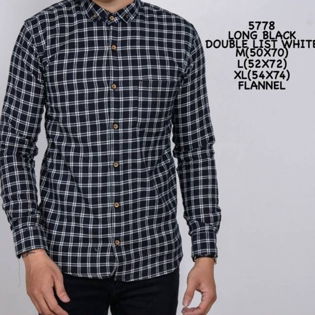 Nimas Fateen Fashion PROMO FASHION PRIA KEMEJA PANJANG PRIA FLANEL PANEL HITAM LIST PUTIH