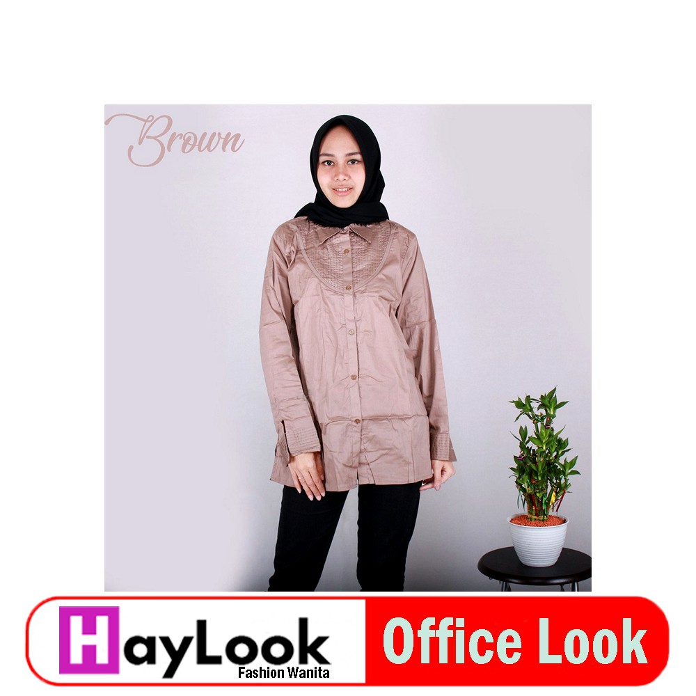 Kemeja Rempel Polos Wanita Jumbo Baju Kantor Atasan Kerja