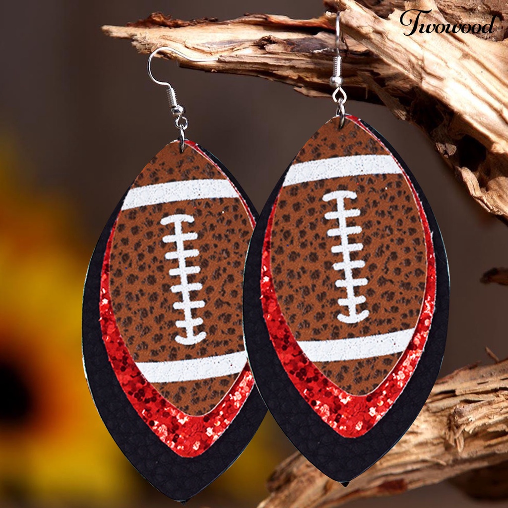 Twowood 1 Pair Dangle Earring Lightweight Multi-layer Faux Leather Vintage Unique Football Hook Earring for Women