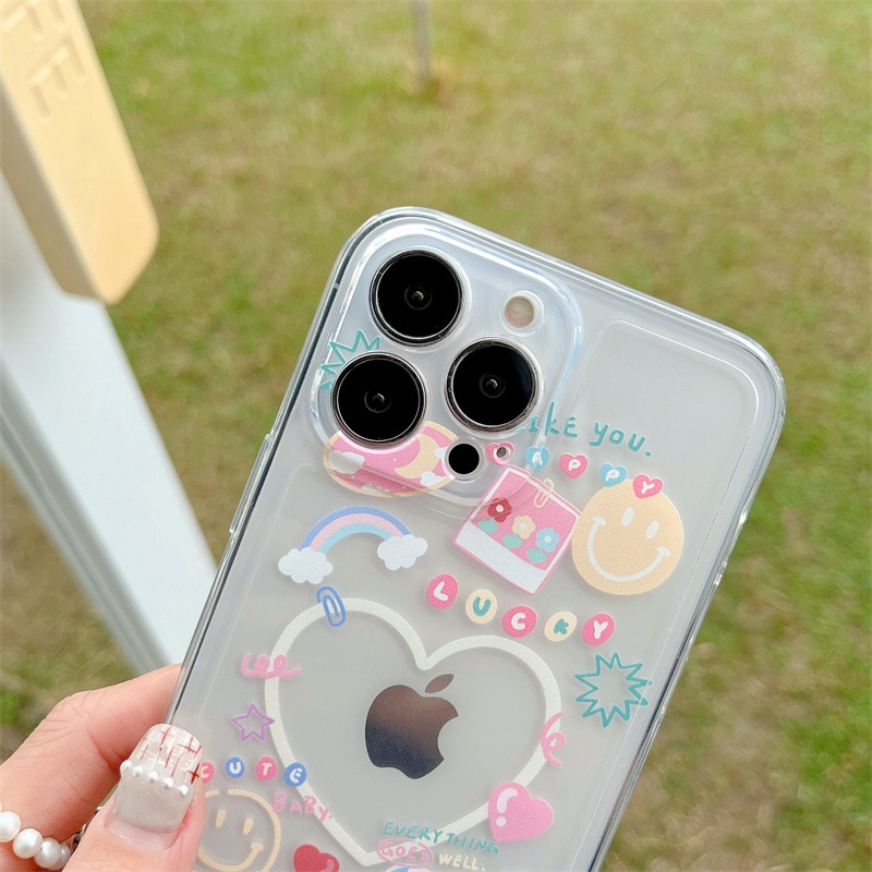 Soft Case Pelindung Transparan Motif Hati Pink Untuk Iphone 7 8 PLUS X XR XS 11 12 13 MINI PRO MAX SE 2020