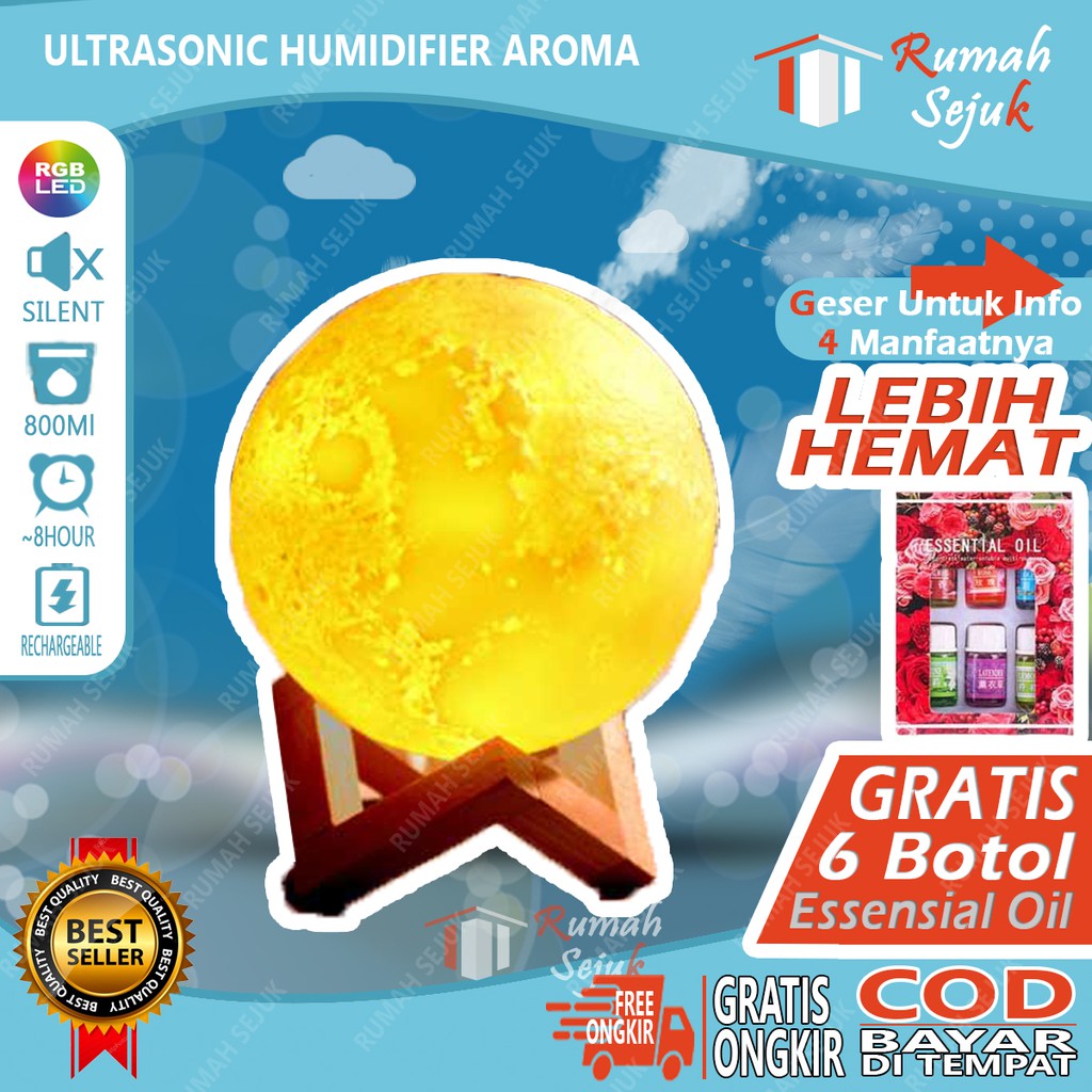 RS - Air Humidifier Diffuser Aromaterapi Alat Pengharum Ruangan Difuser Disfuser Unik Lucu RS-H20 Humdifier Purifier Difusser Defuser Humidifer Humadifier Humudifier Dispuser Humifider Portable Mobil Car Uap Hiasan Kamar Lampu LED Free Gratis Oil