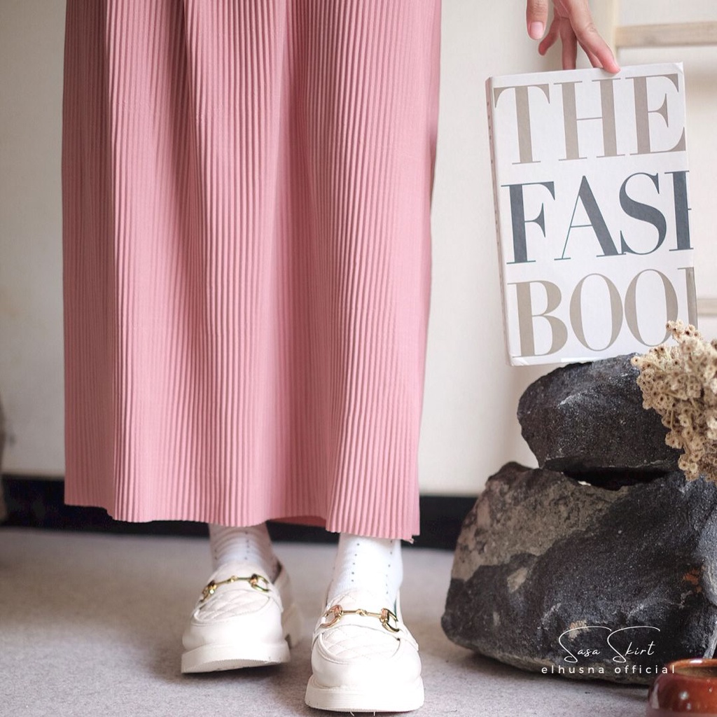 [𝐄𝐥𝐡𝐮𝐬𝐧𝐚] Sasa Skirt Rok Wanita Plisket Lidi Span Ootd Premium H Line