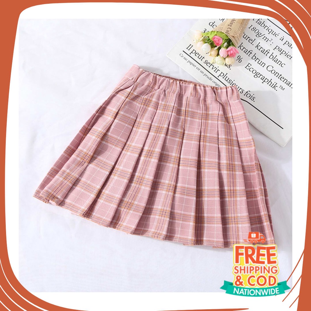 Plisket Jins Dnim MEkar biru merah hitam kuning hijau putih abu /  Anak Perempuan Rok Lipit