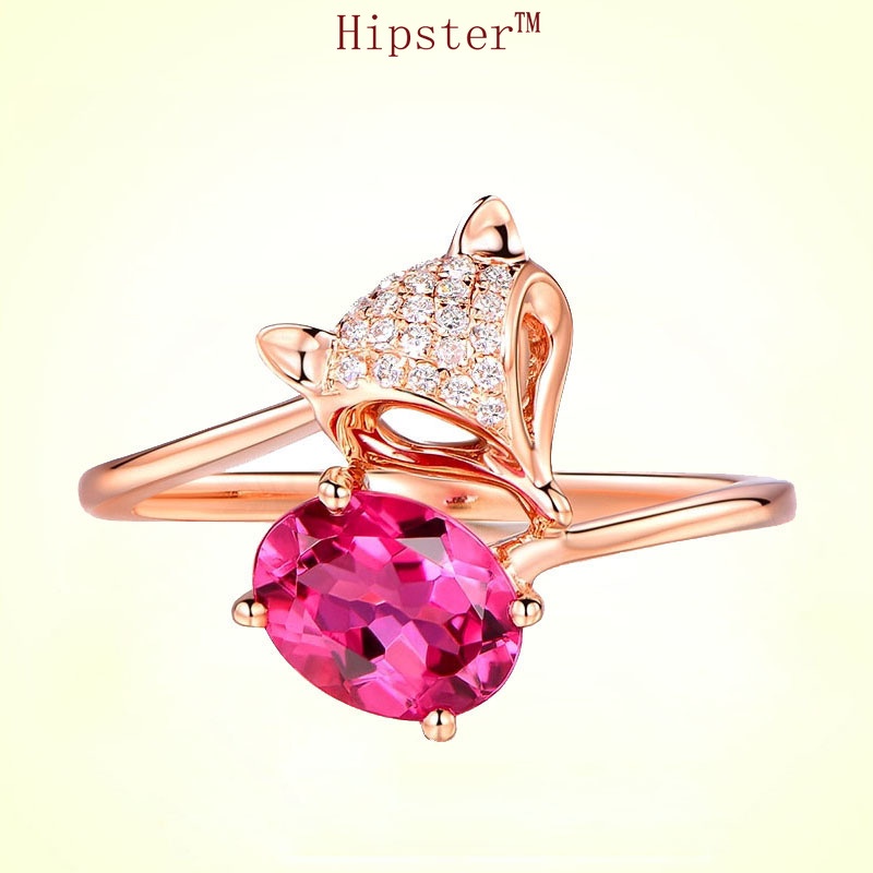 New Elegant Elegant Colored Gems Inlaid with Red Crystal Gem Adjustable Rose Gold Ring