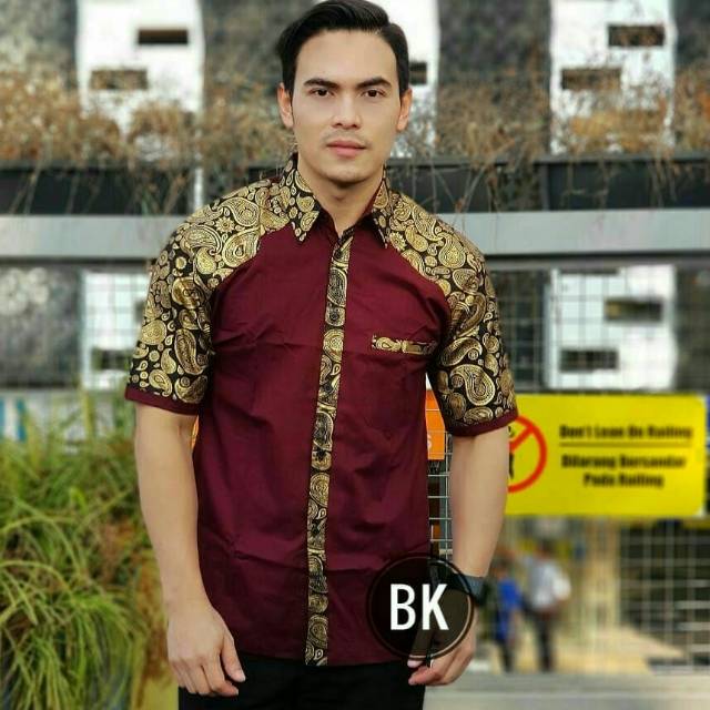 Coklat Abu Hitam Biru Kuning Xl L M / KOKO BATIK BLACK ZIG ZAG