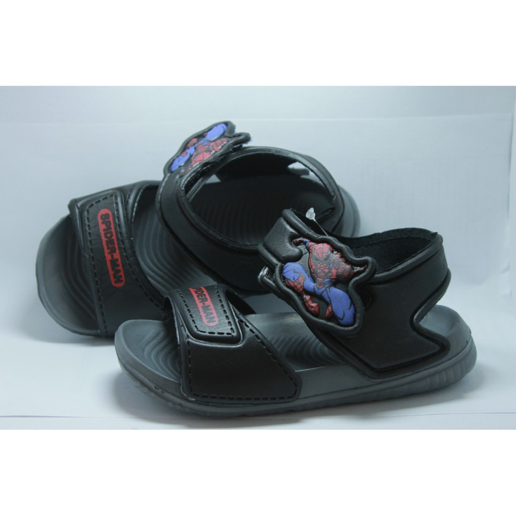 SANDAL ANAK LAKI LAKI SPIDERMAN FLAT SOFT NON LED USIA 1,5 sd 4 THN WARNA HITAM